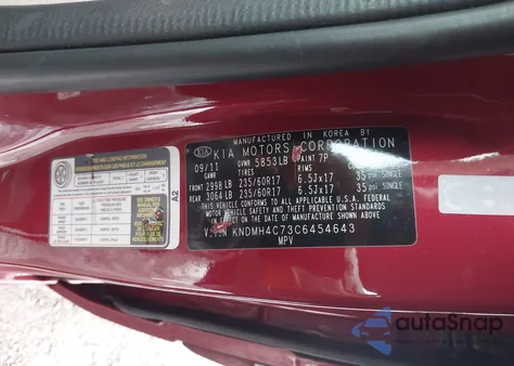 2012 Kia Sedona Ex z USA, uszkodzony, nr VIN KNDMH4C73C6454643